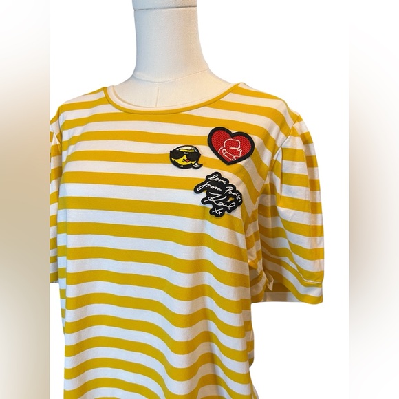 🆕 💛 NWT KARL LAGERFELD Paris Yellow White Stripe Balloon Sleeve T | Women’s XL - Picture 2 of 11